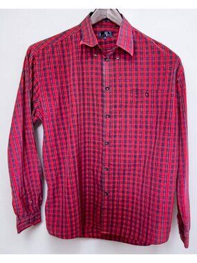 Enro Button-Down Shirt Red Plaid Chatham Cloth Mens Size LT Long Sleeve